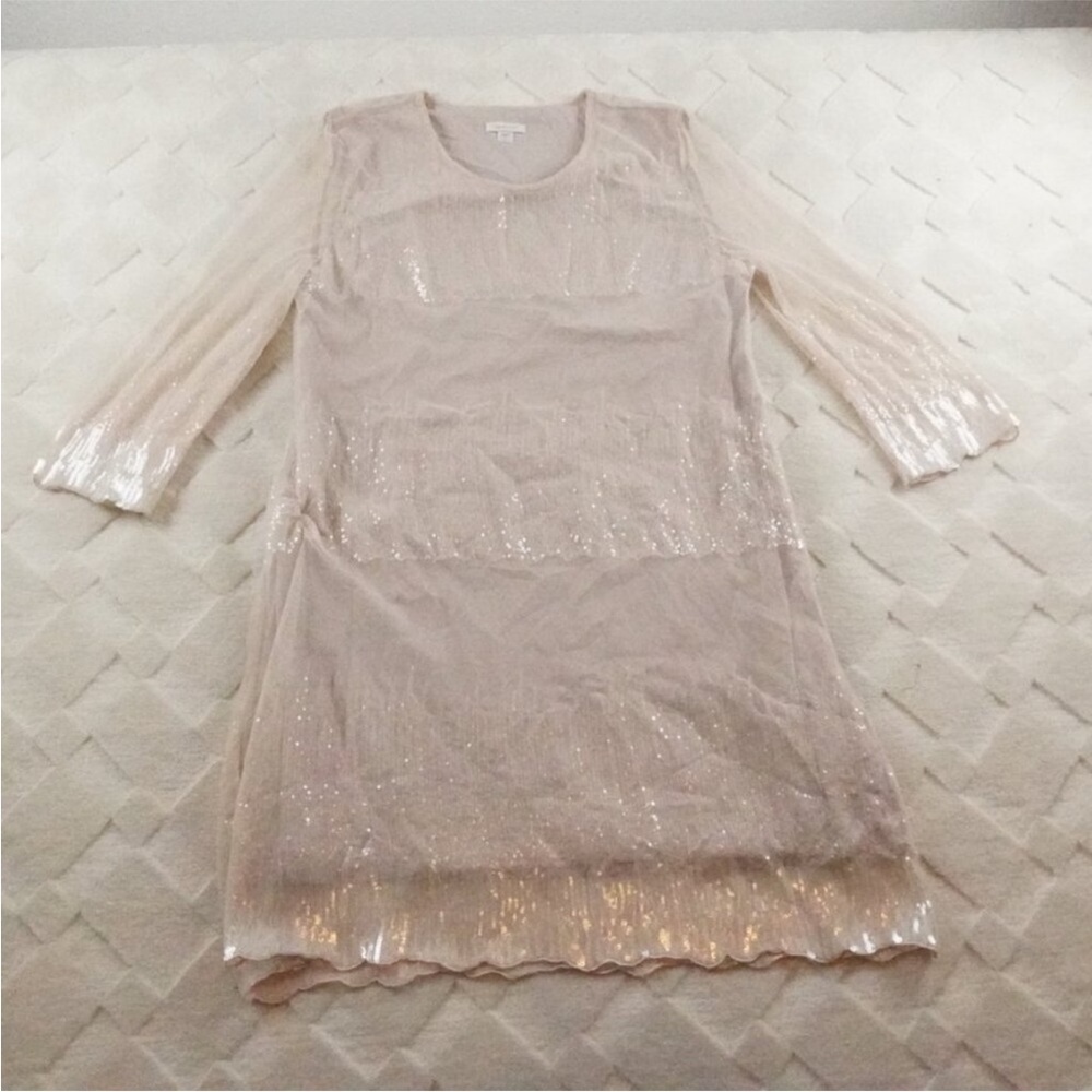 ⛱️🔥Garnet Hill - Blush Tiered Sequin Mesh Dress - 16